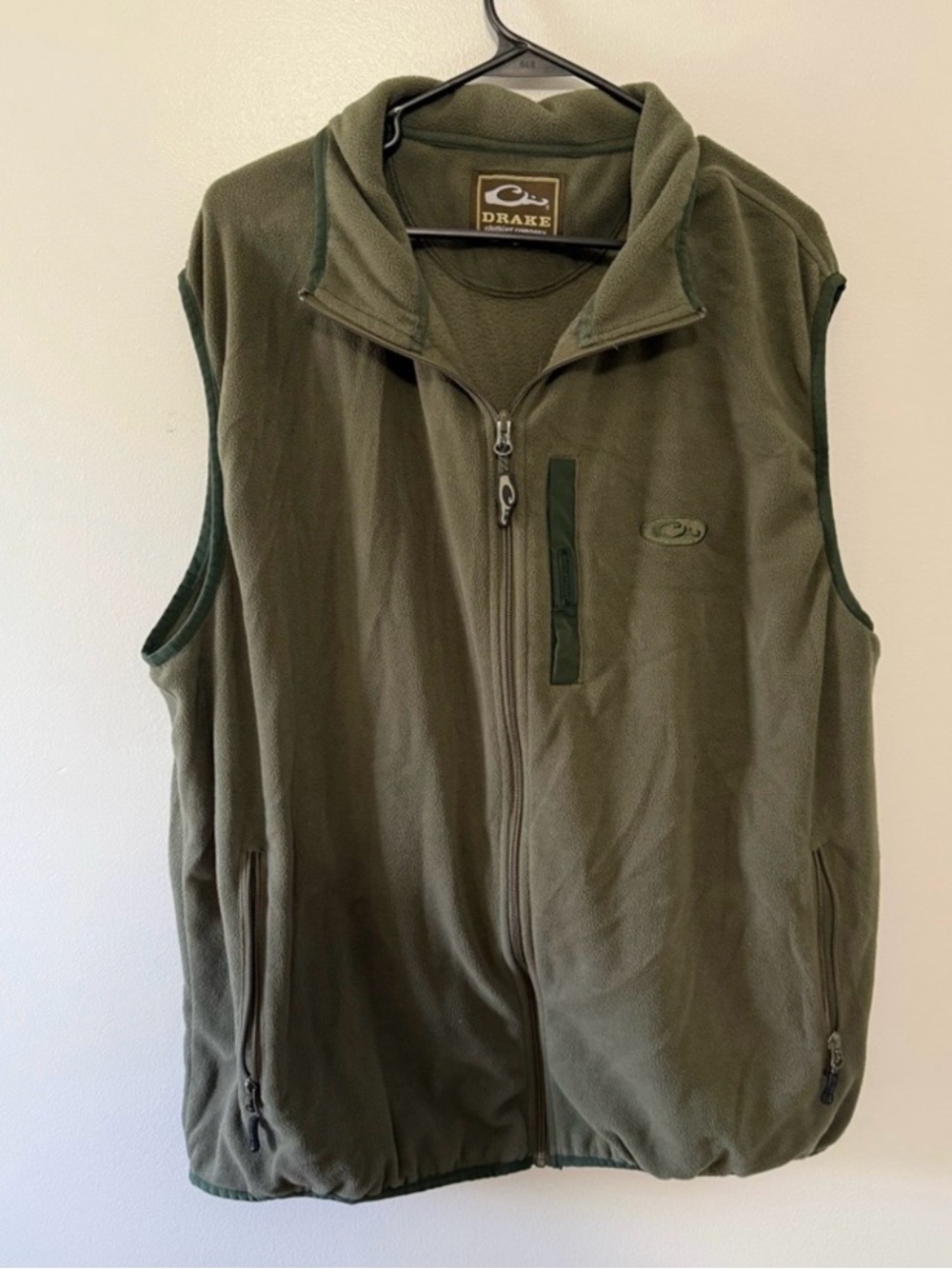 Drake Olive Green Fleece Vest with Zip Pockets